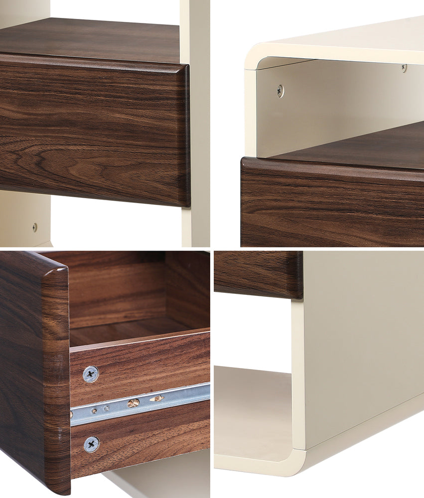 Oikiture Bedside Table With Drawer Open Shelves Retro-Modern-Bedside Table-PEROZ Accessories