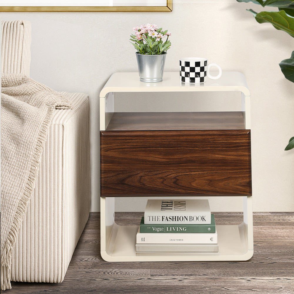 Oikiture Bedside Table With Drawer Open Shelves Retro-Modern-Bedside Table-PEROZ Accessories