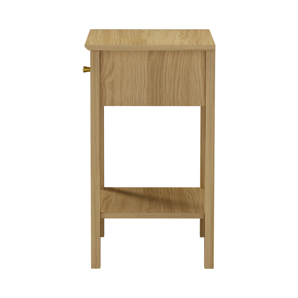 Oikiture Bedside Table with 1 Drawer Open Shelf Nightstand Natural-Bedside Tables-PEROZ Accessories
