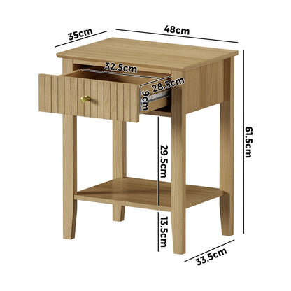 Oikiture Bedside Table with 1 Drawer Open Shelf Nightstand Natural-Bedside Tables-PEROZ Accessories