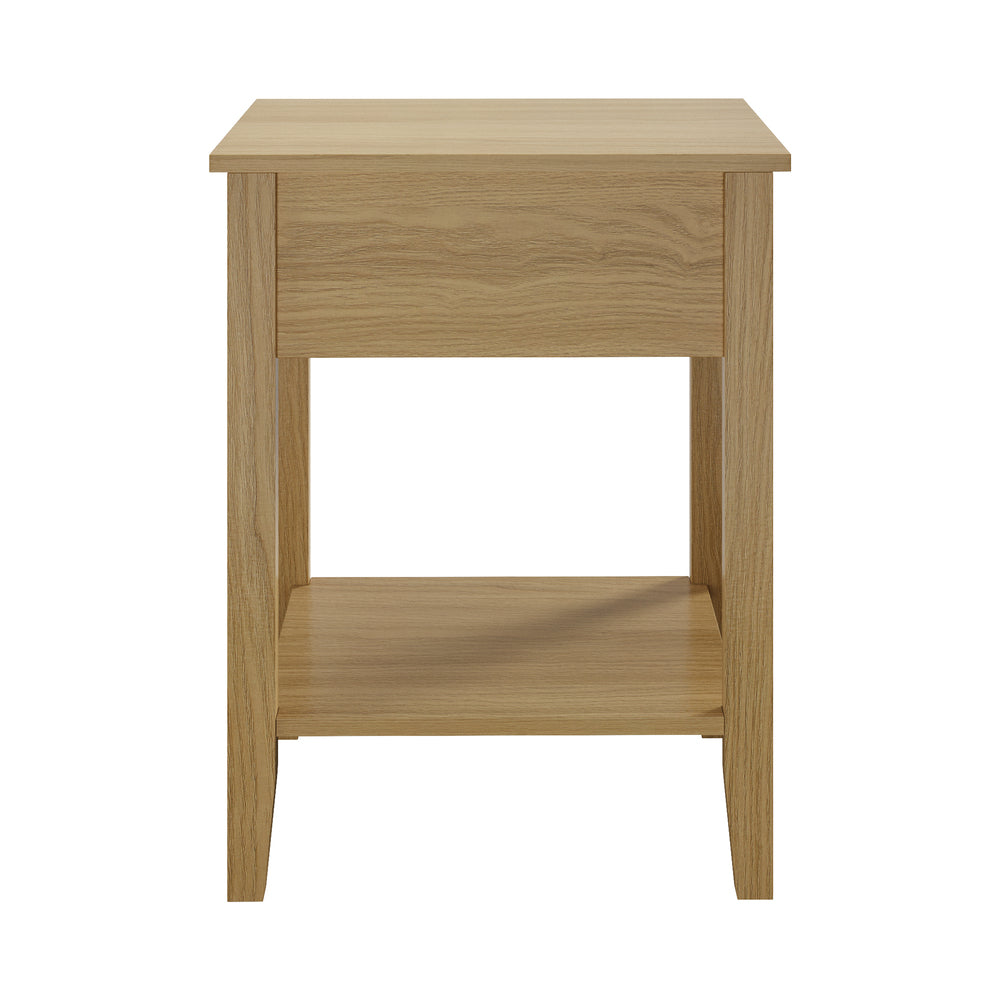 Oikiture Bedside Table with 1 Drawer Open Shelf Nightstand Natural-Bedside Tables-PEROZ Accessories