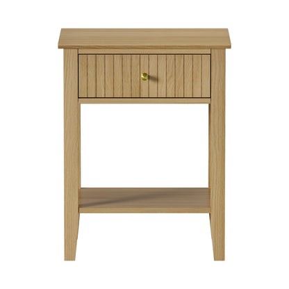 Oikiture Bedside Table with 1 Drawer Open Shelf Nightstand Natural-Bedside Tables-PEROZ Accessories