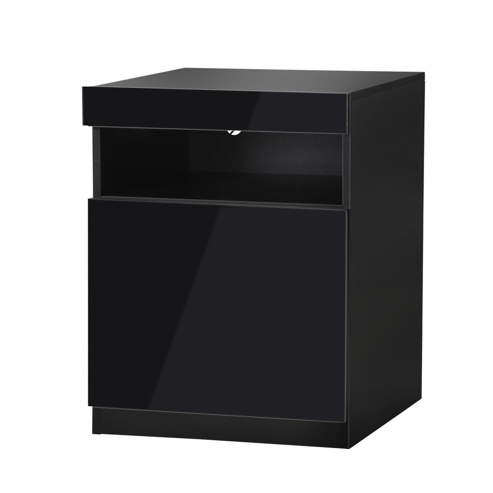 Oikiture Bedside Tables Set of 2 LED Nightstand Black-Bedside Table-PEROZ Accessories