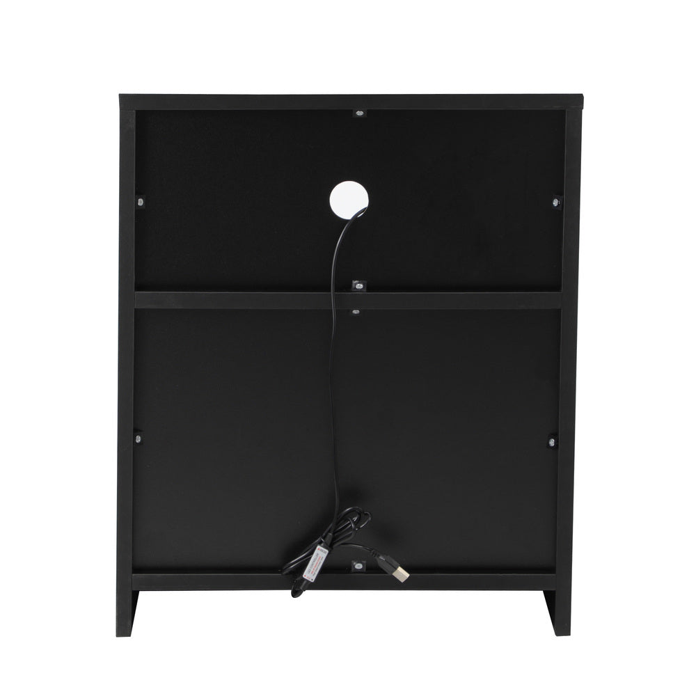 Oikiture Bedside Tables Set of 2 LED Nightstand Black-Bedside Table-PEROZ Accessories