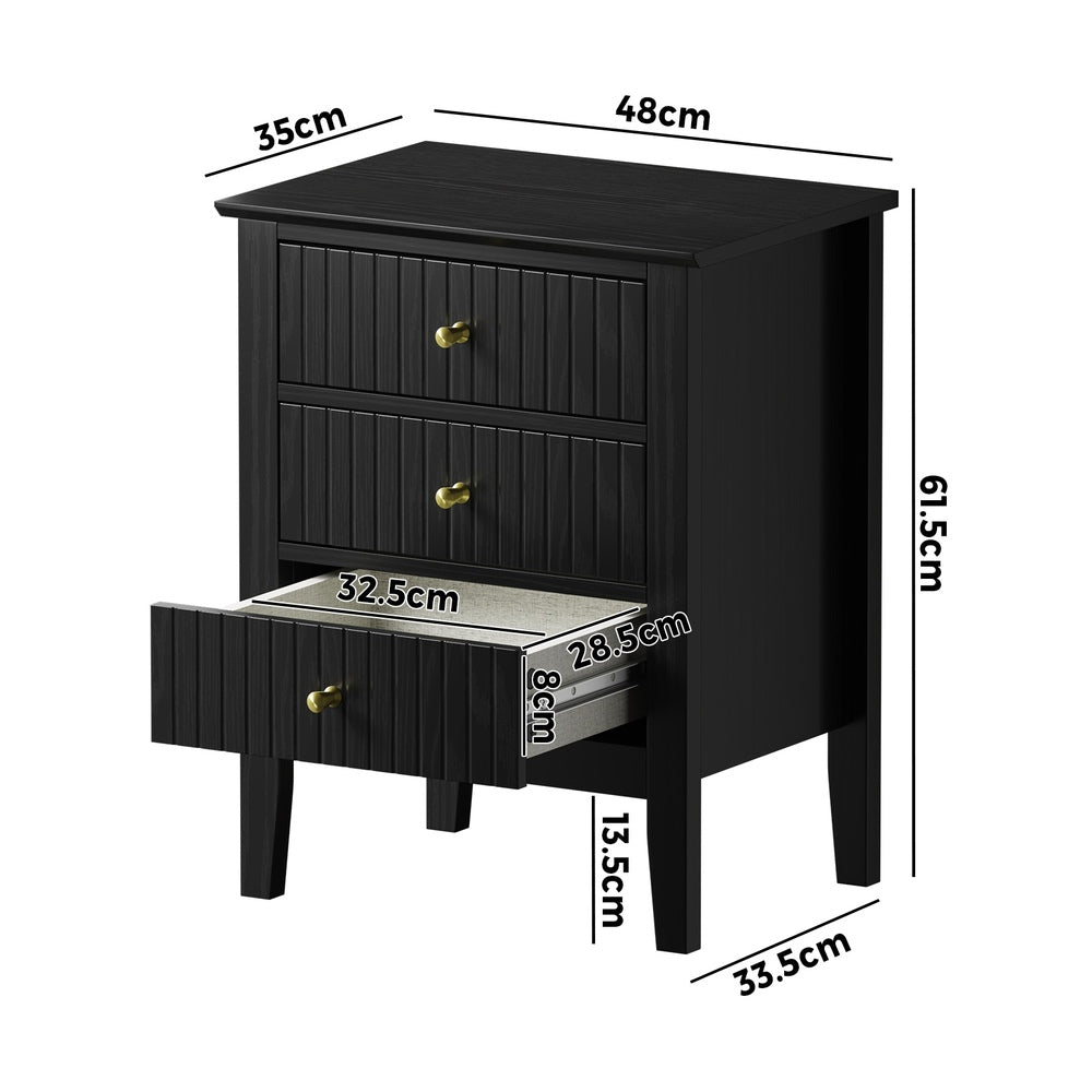Oikiture Bedside Tables Set of 2 Side End Nightstand Black-Bedside Table-PEROZ Accessories