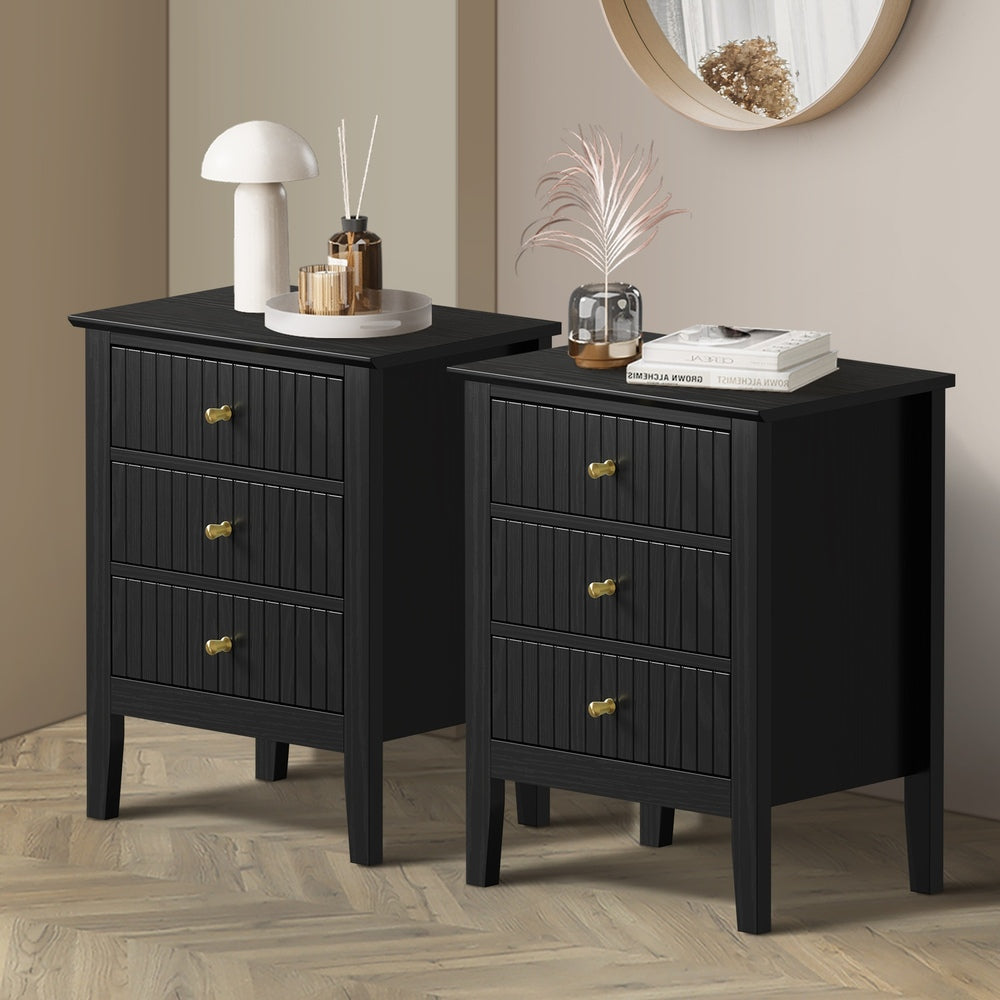Oikiture Bedside Tables Set of 2 Side End Nightstand Black-Bedside Table-PEROZ Accessories