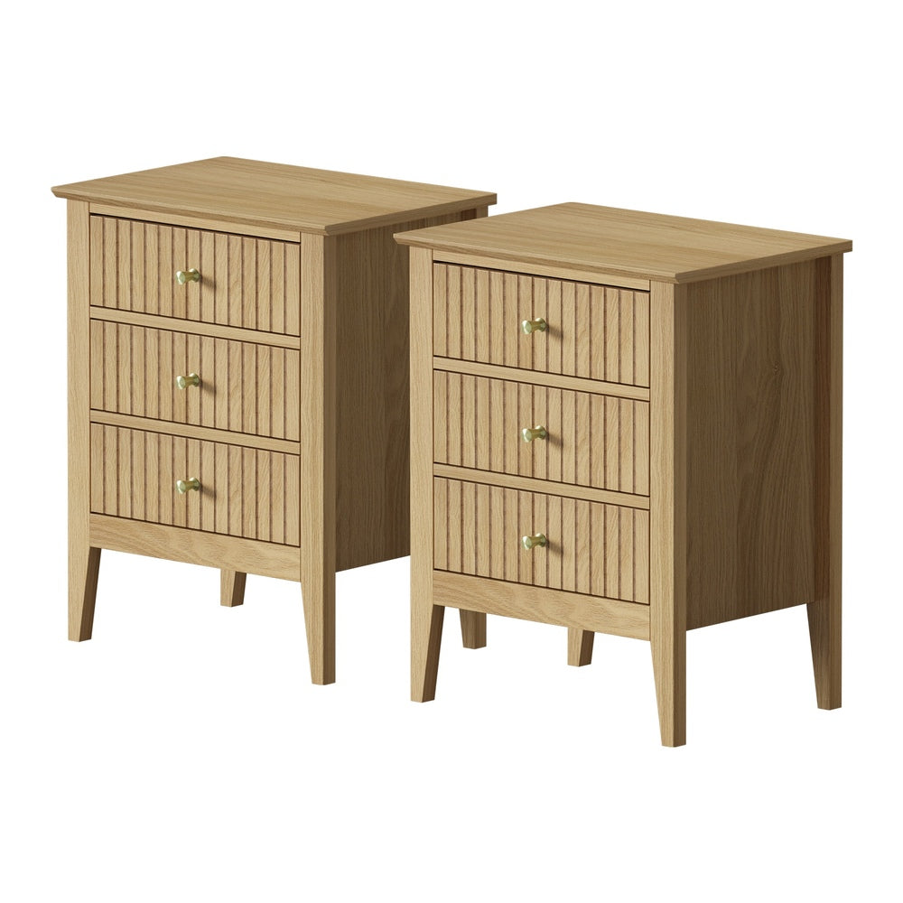 Oikiture Bedside Tables Set of 2 Side End Nightstand Natural-Bedside Table-PEROZ Accessories