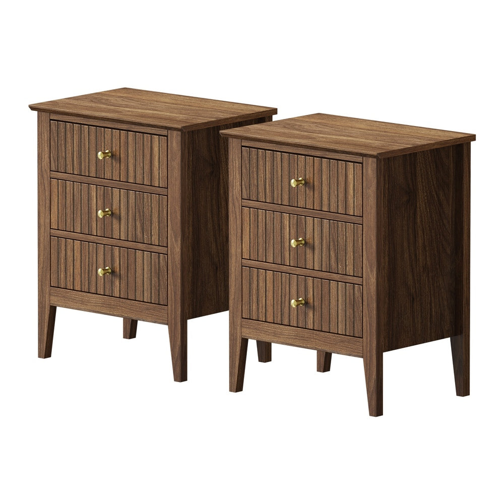 Oikiture Bedside Tables Set of 2 Side End Nightstand Walnut-Bedside Table-PEROZ Accessories
