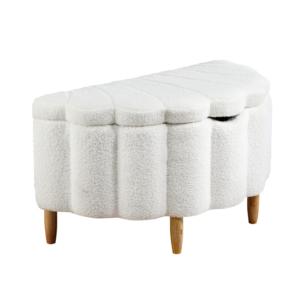 Oikiture Boucle Bed Frame with Ottoman Set Scallop Shaped Sherpa Bedhead Double-Bed Frames-PEROZ Accessories