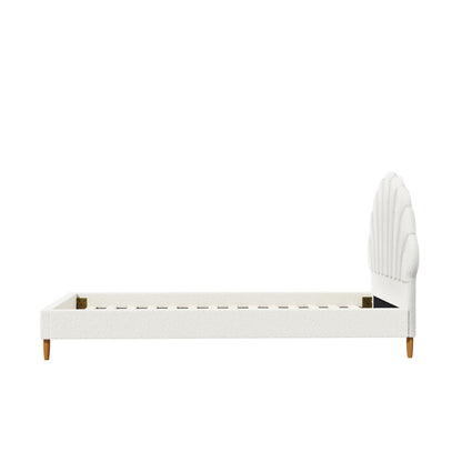 Oikiture Boucle Bed Frame with Ottoman Set Scallop Shaped Sherpa Bedhead Single-Bed Frame-PEROZ Accessories