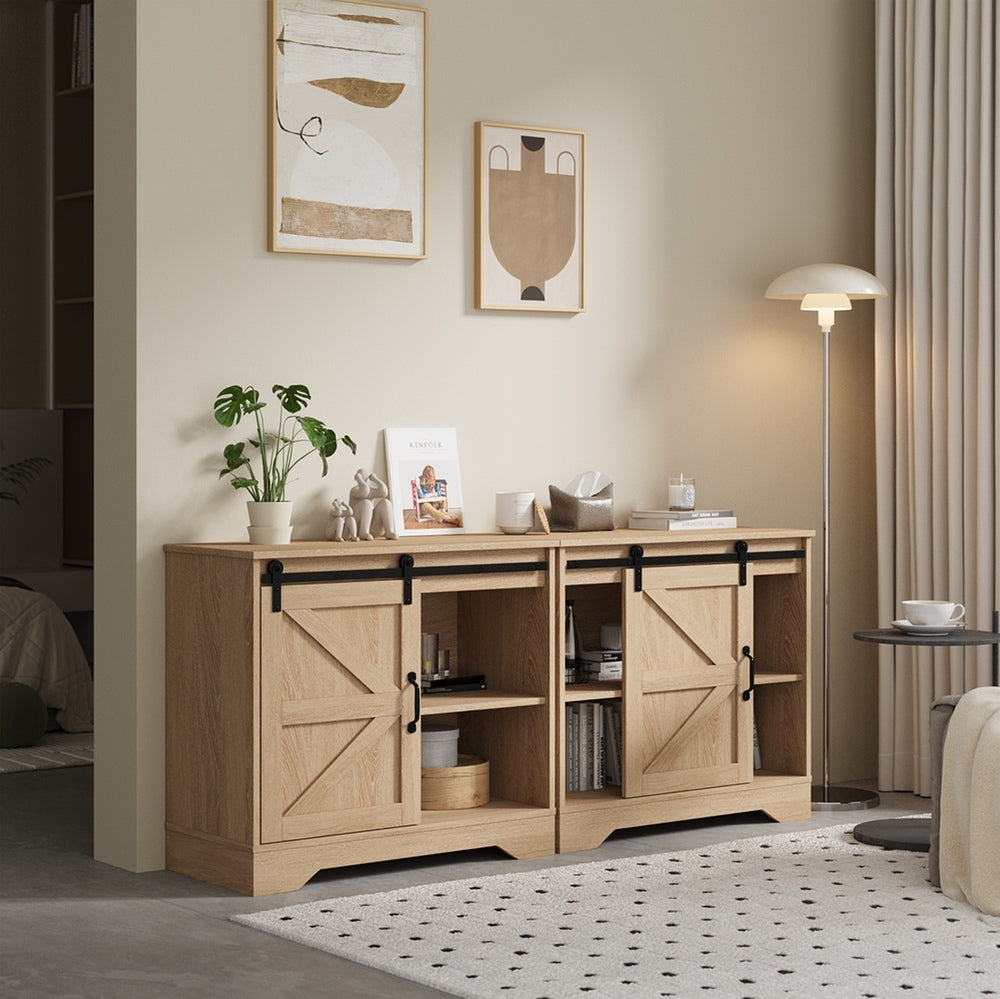 Oikiture Buffet Sideboard Cabinet Pantry Storage Cupboard Sliding Door Natural-Sideboard-PEROZ Accessories
