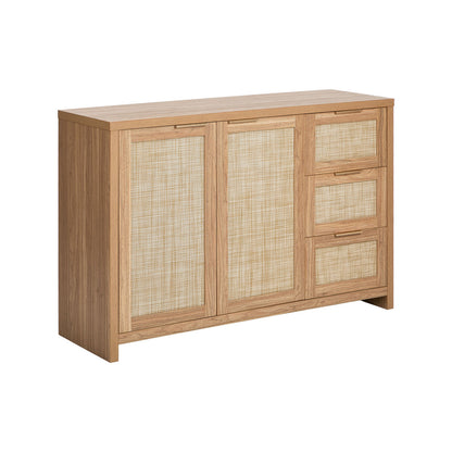 Oikiture Buffet Sideboard Cabinet Rattan 3 Drawer Hallway Table-Sideboard-PEROZ Accessories