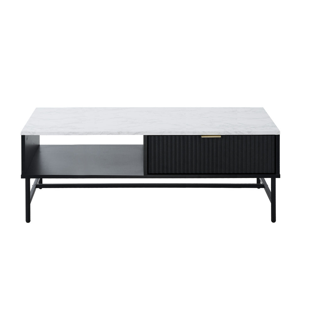 Oikiture Coffee Table 1 Drawer Sofa End Table Open Shelf Black &amp; White-Coffee Tables-PEROZ Accessories