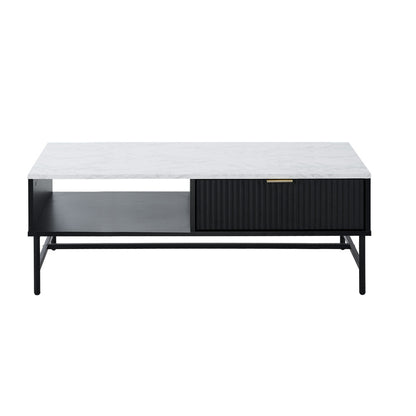 Oikiture Coffee Table 1 Drawer Sofa End Table Open Shelf Black &amp; White-Coffee Tables-PEROZ Accessories