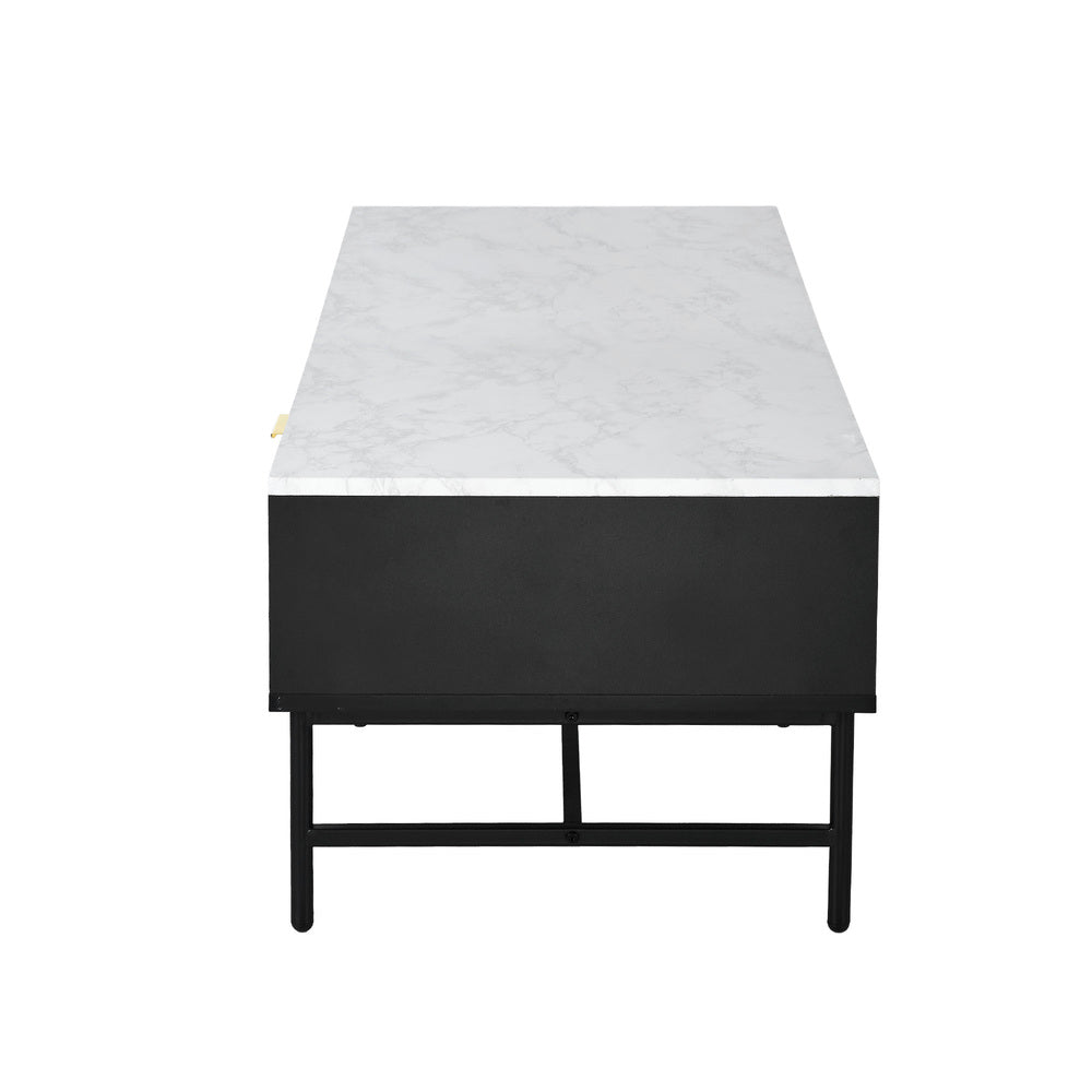 Oikiture Coffee Table 1 Drawer Sofa End Table Open Shelf Black &amp; White-Coffee Tables-PEROZ Accessories