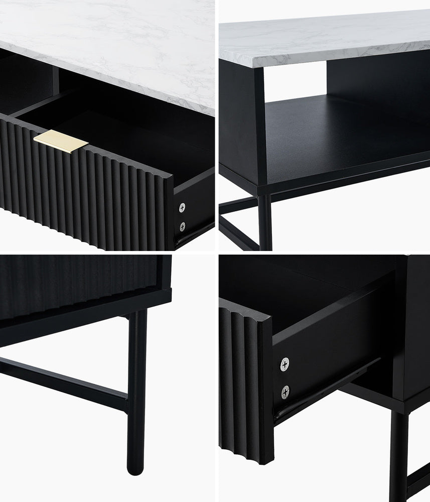 Oikiture Coffee Table 1 Drawer Sofa End Table Open Shelf Black &amp; White-Coffee Tables-PEROZ Accessories