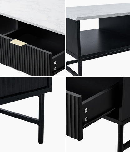Oikiture Coffee Table 1 Drawer Sofa End Table Open Shelf Black &amp; White-Coffee Tables-PEROZ Accessories