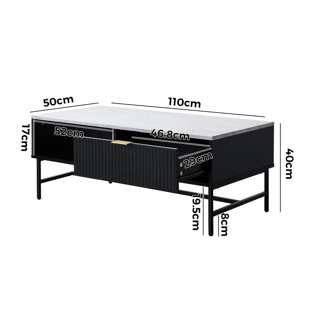 Oikiture Coffee Table 1 Drawer Sofa End Table Open Shelf Black &amp; White-Coffee Tables-PEROZ Accessories