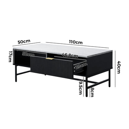 Oikiture Coffee Table 1 Drawer Sofa End Table Open Shelf Black &amp; White-Coffee Tables-PEROZ Accessories