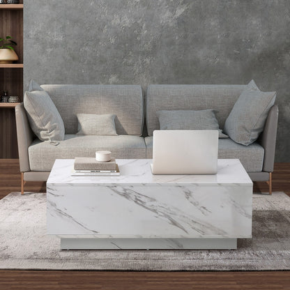 Oikiture Coffee Table Cafe Desk Marble Effect Wooden White-Coffee Table-PEROZ Accessories