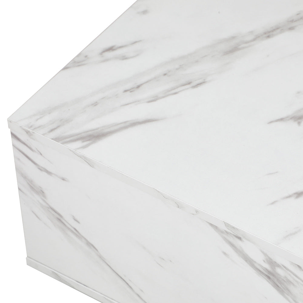 Oikiture Coffee Table Cafe Desk Marble Effect Wooden White-Coffee Table-PEROZ Accessories