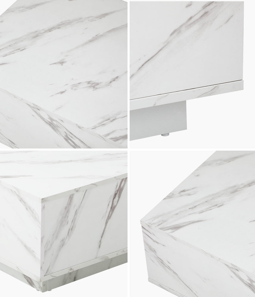 Oikiture Coffee Table Cafe Desk Marble Effect Wooden White-Coffee Table-PEROZ Accessories