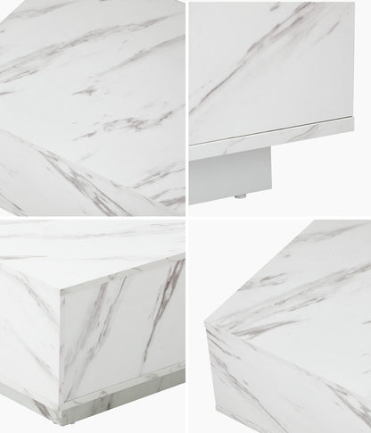 Oikiture Coffee Table Cafe Desk Marble Effect Wooden White-Coffee Table-PEROZ Accessories