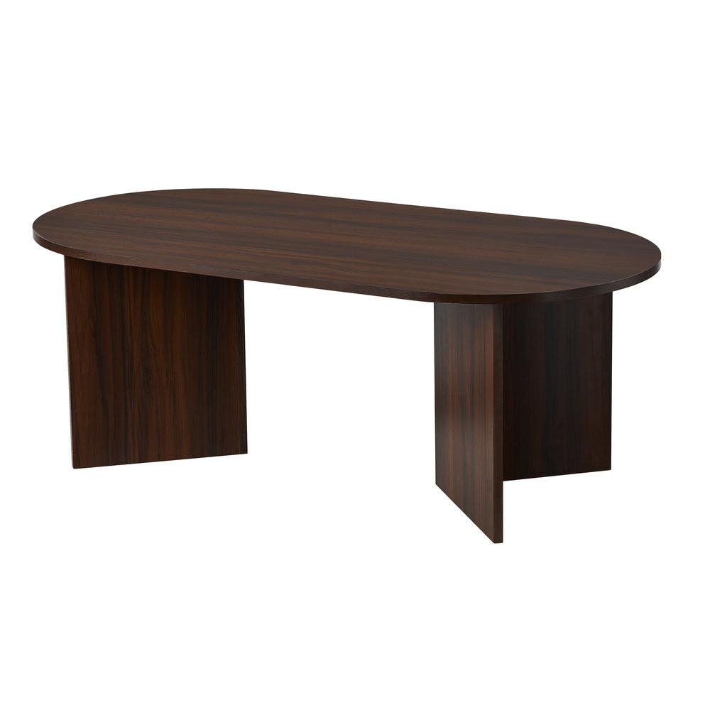 Oikiture Coffee Table Oval Sofa End Table Timber Walnut-Coffee Table-PEROZ Accessories