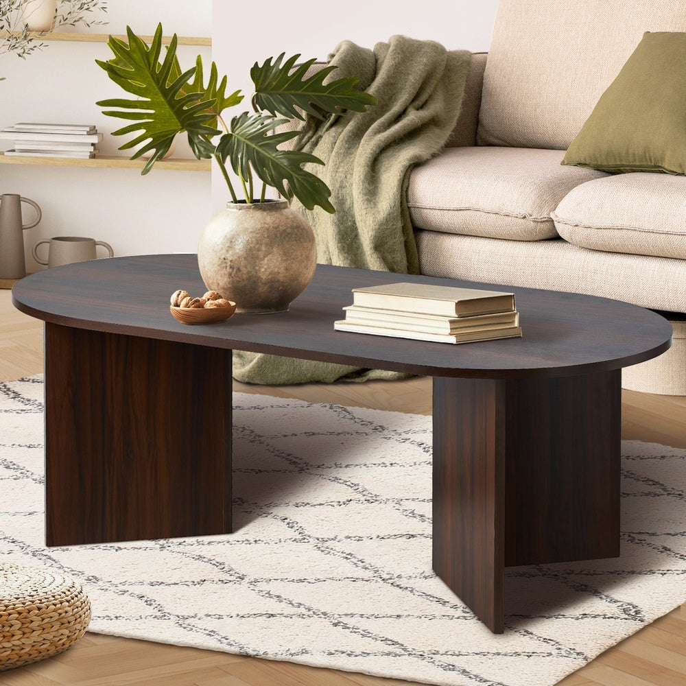 Oikiture Coffee Table Oval Sofa End Table Timber Walnut-Coffee Table-PEROZ Accessories