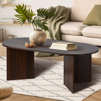 Oikiture Coffee Table Oval Sofa End Table Timber Walnut-Coffee Table-PEROZ Accessories