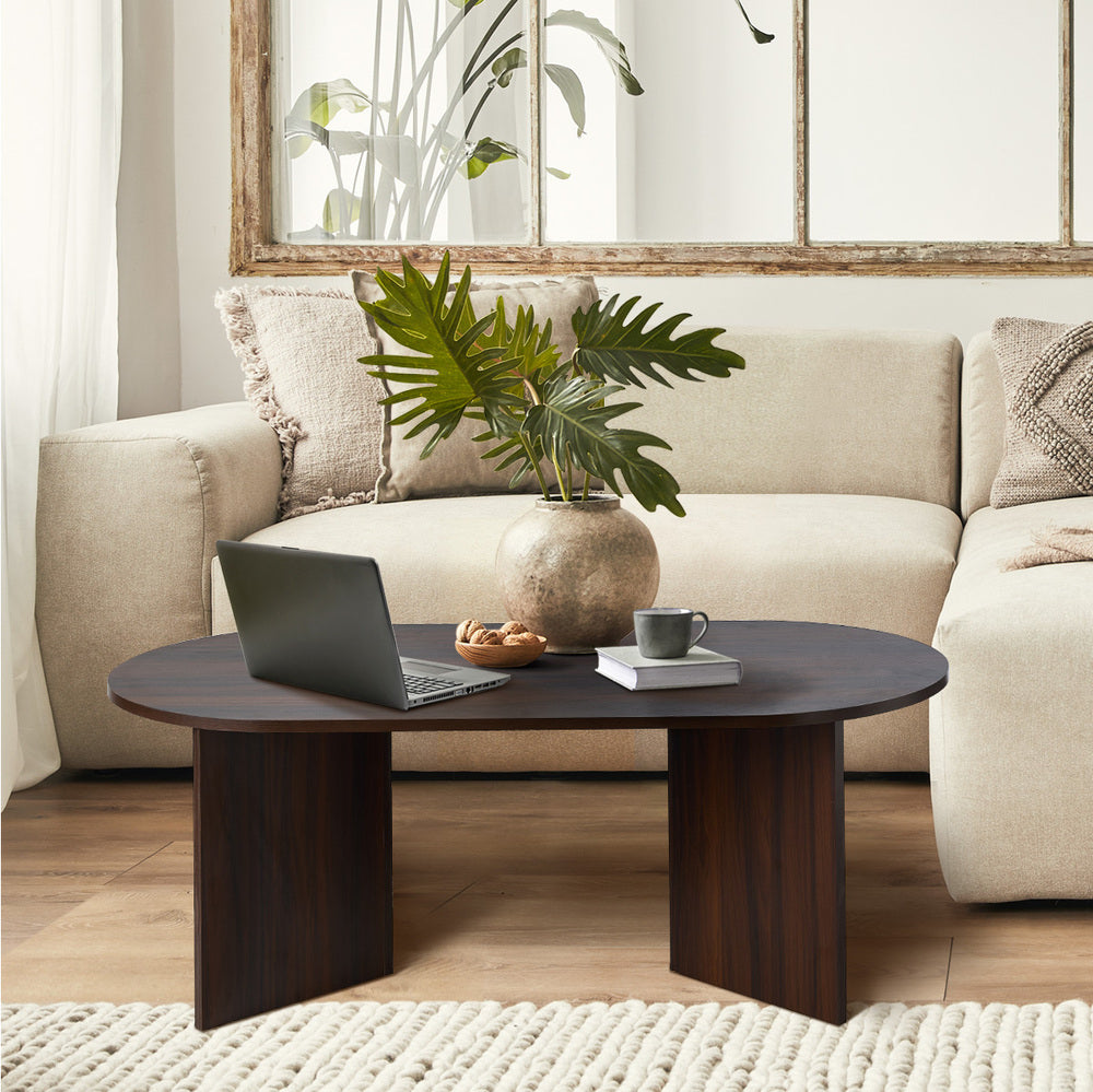 Oikiture Coffee Table Oval Sofa End Table Timber Walnut-Coffee Table-PEROZ Accessories