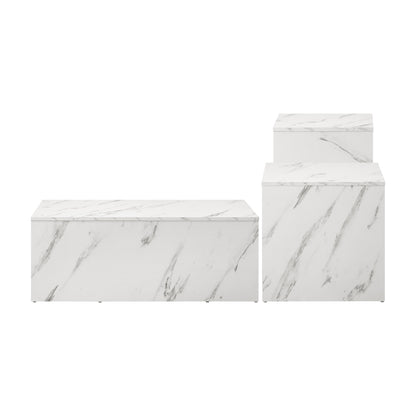 Oikiture Coffee Table Set of 3 Side Tables Marble Effect White-Coffee Table-PEROZ Accessories