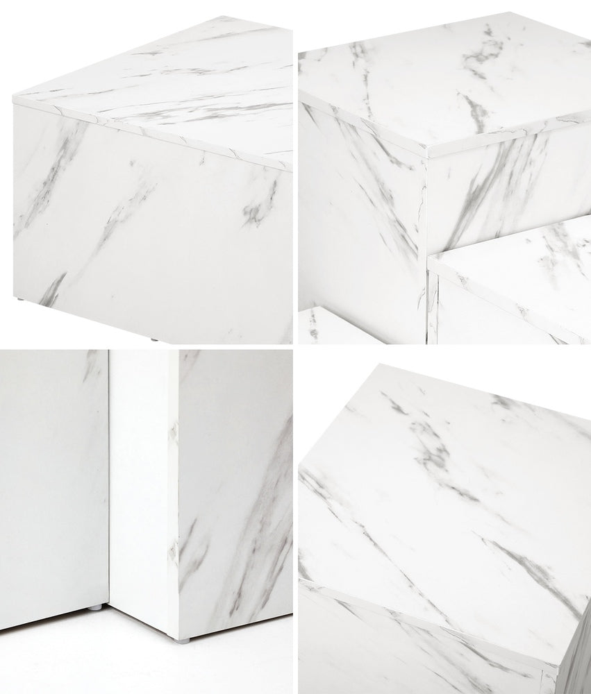 Oikiture Coffee Table Set of 3 Side Tables Marble Effect White-Coffee Table-PEROZ Accessories