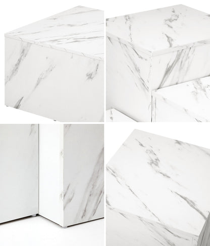 Oikiture Coffee Table Set of 3 Side Tables Marble Effect White-Coffee Table-PEROZ Accessories