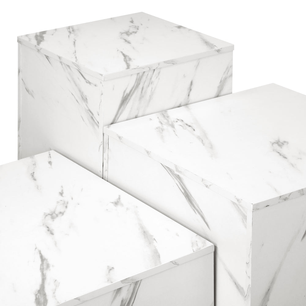 Oikiture Coffee Table Set of 3 Side Tables Marble Effect White-Coffee Table-PEROZ Accessories