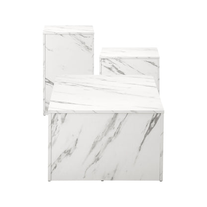 Oikiture Coffee Table Set of 3 Side Tables Marble Effect White-Coffee Table-PEROZ Accessories