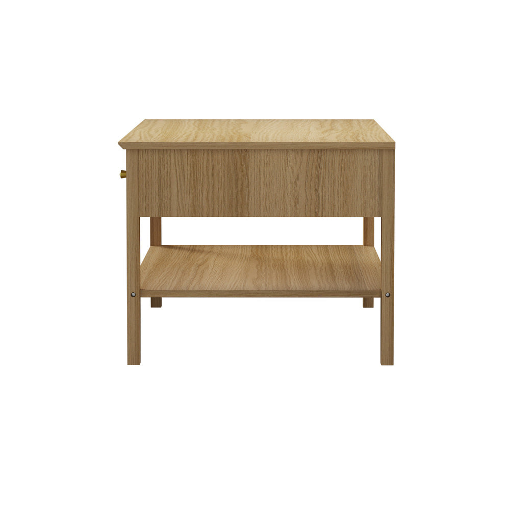 Oikiture Coffee Table with Storage Drawers Open Shelving Natural-Coffee Tables-PEROZ Accessories