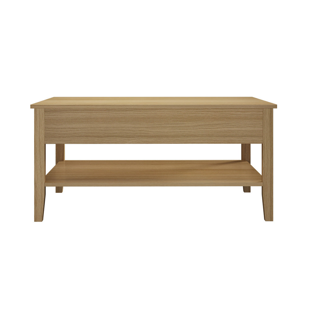 Oikiture Coffee Table with Storage Drawers Open Shelving Natural-Coffee Tables-PEROZ Accessories