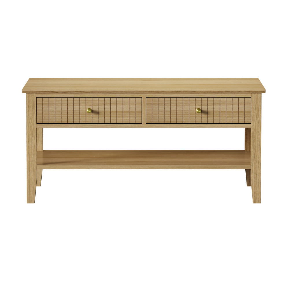 Oikiture Coffee Table with Storage Drawers Open Shelving Natural-Coffee Tables-PEROZ Accessories