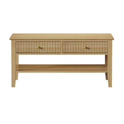 Oikiture Coffee Table with Storage Drawers Open Shelving Natural-Coffee Tables-PEROZ Accessories