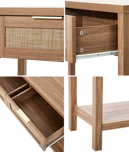 Oikiture Console Table 2 Drawers Entry Table Display Shelf Natural-Console Table-PEROZ Accessories