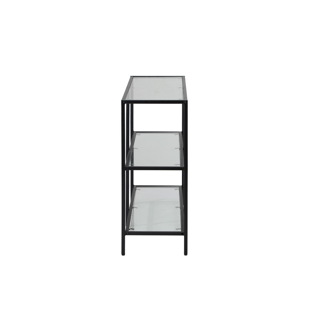Oikiture Console Table Tempered Glass 3 Shelves Black-Console Table-PEROZ Accessories