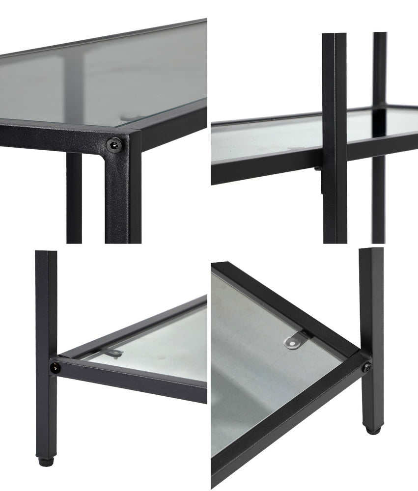 Oikiture Console Table Tempered Glass 3 Shelves Black-Console Table-PEROZ Accessories