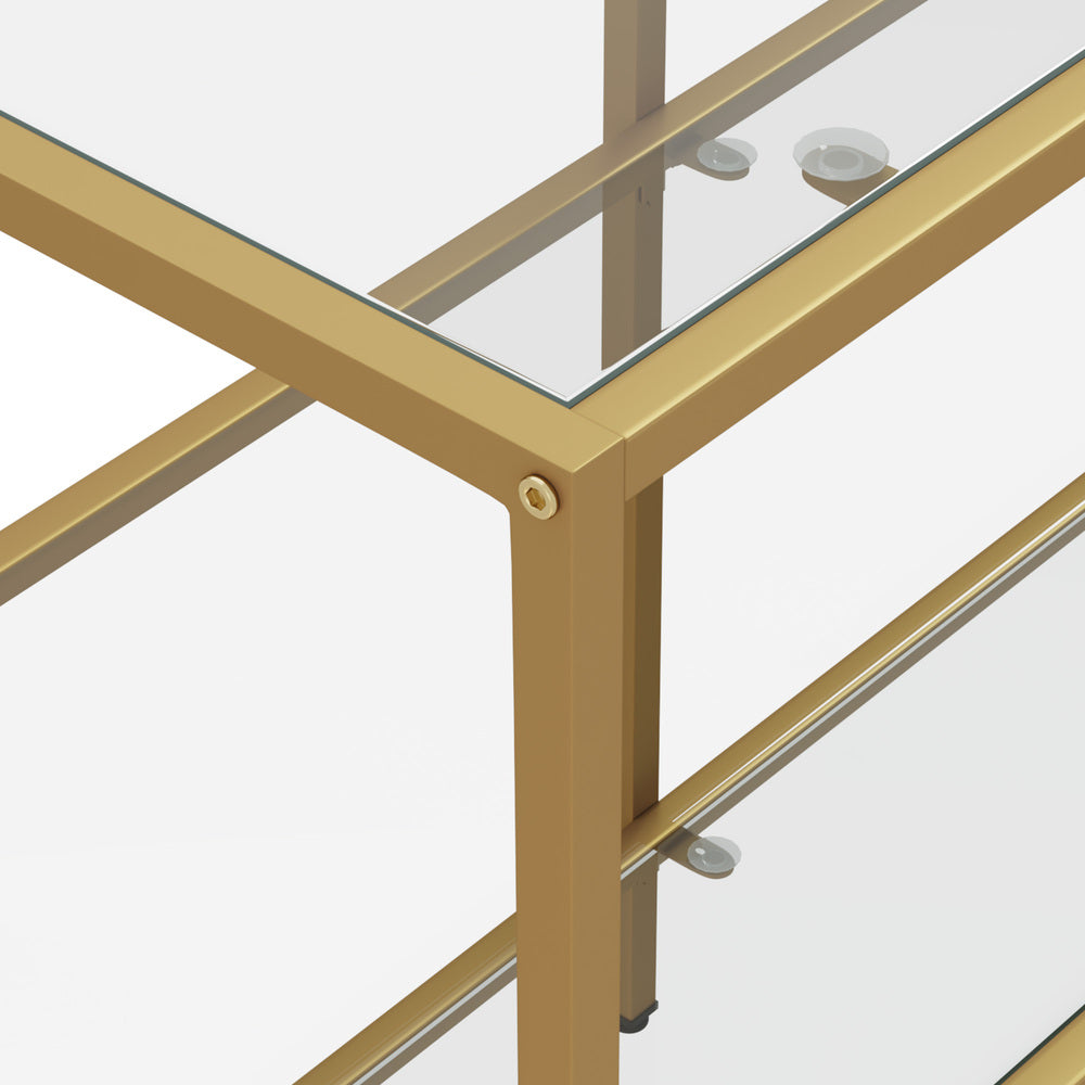Oikiture Console Table Tempered Glass 3 Shelves Gold-Console Table-PEROZ Accessories