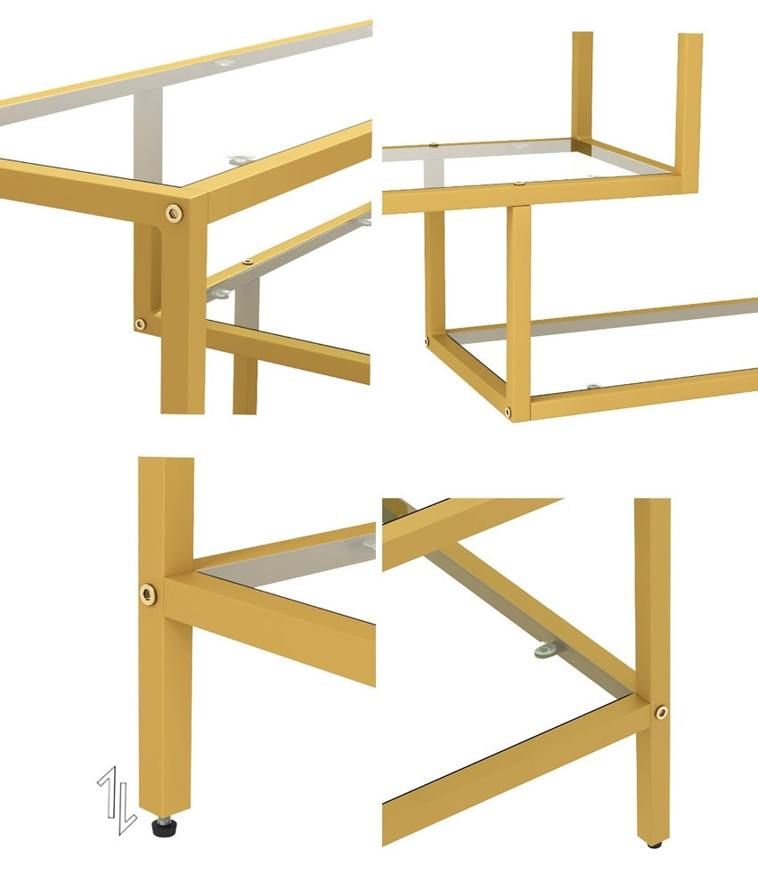 Oikiture Console Table Tempered Glass 4 Shelves Gold-Console Table-PEROZ Accessories