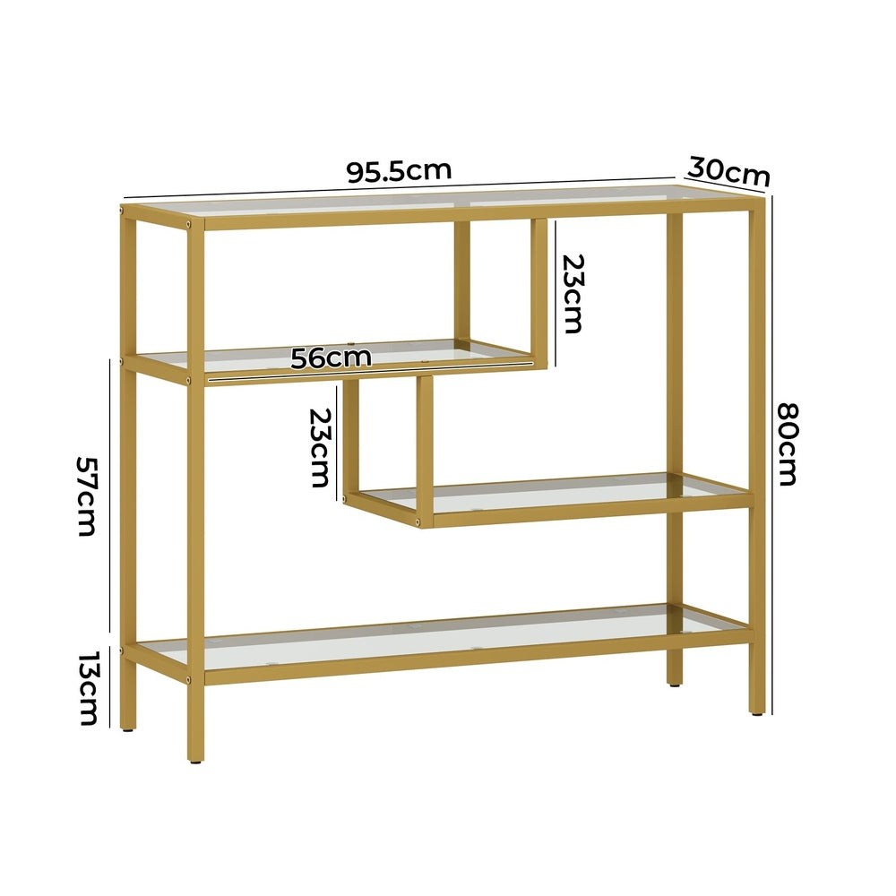 Oikiture Console Table Tempered Glass 4 Shelves Gold-Console Table-PEROZ Accessories