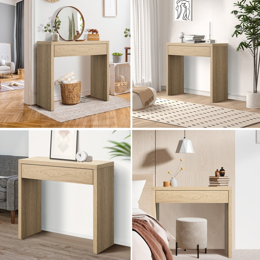 Oikiture Console Table Wood with Drawer Natural-Console Table-PEROZ Accessories