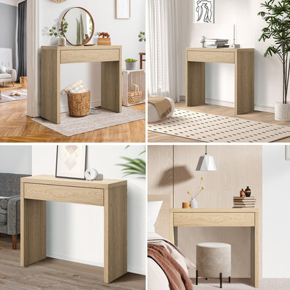 Oikiture Console Table Wood with Drawer Natural-Console Table-PEROZ Accessories