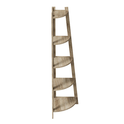 Oikiture Corner Ladder Shelf 5 Tier Display Stand Bookshelf Natural-Bookshelf-PEROZ Accessories