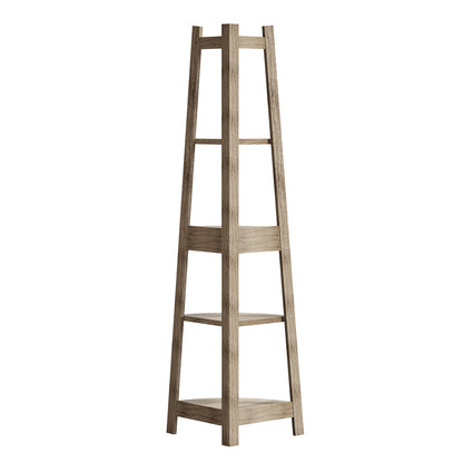 Oikiture Corner Ladder Shelf 5 Tier Display Stand Bookshelf Natural-Bookshelf-PEROZ Accessories